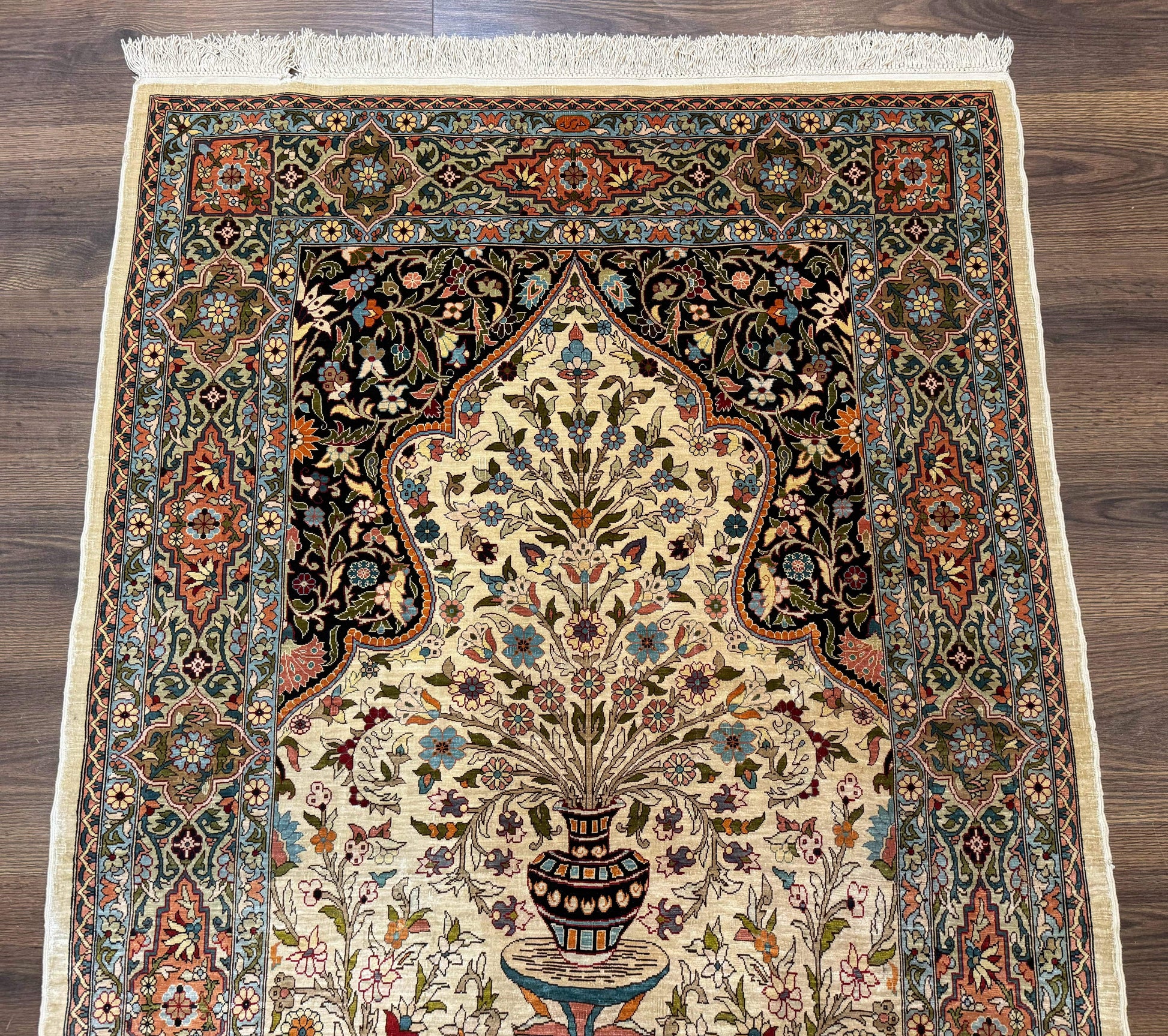 Rare Turkish Hereke Silk Rug 3x5, Tree of Life Persian Vase Design, Very Fine 440 KPSI, Signed - Nuvé