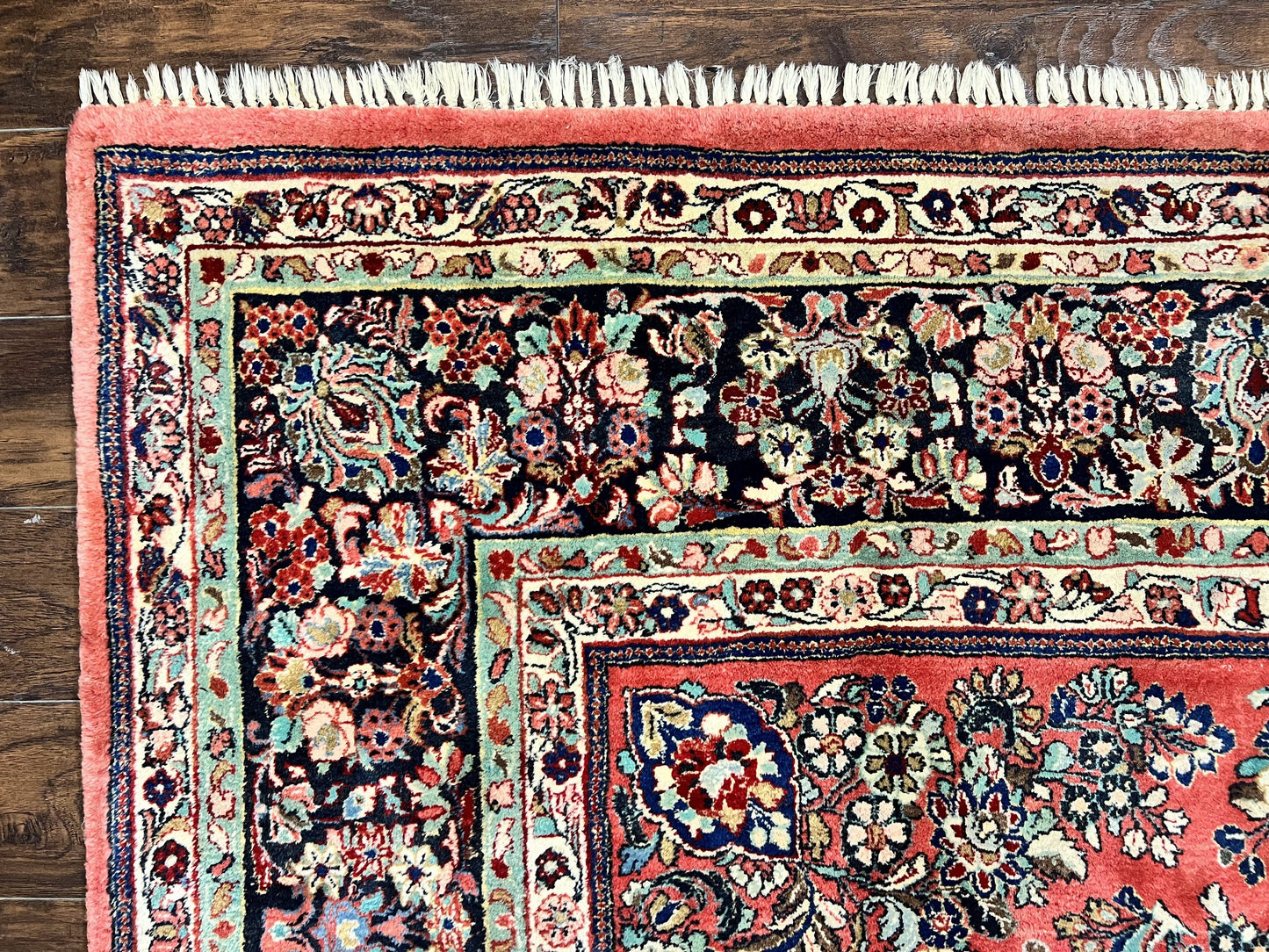 Square Persian Sarouk Rug 11x11 ft, Rare Size, Hand Knotted Wool Floral Allover Red Persian Carpet, Handmade Antique Rug - Nuvé