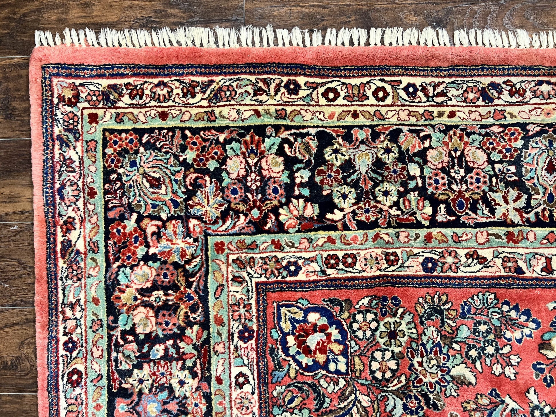 Square Persian Sarouk Rug 11x11 ft, Rare Size, Hand Knotted Wool Floral Allover Red Persian Carpet, Handmade Antique Rug - Nuvé
