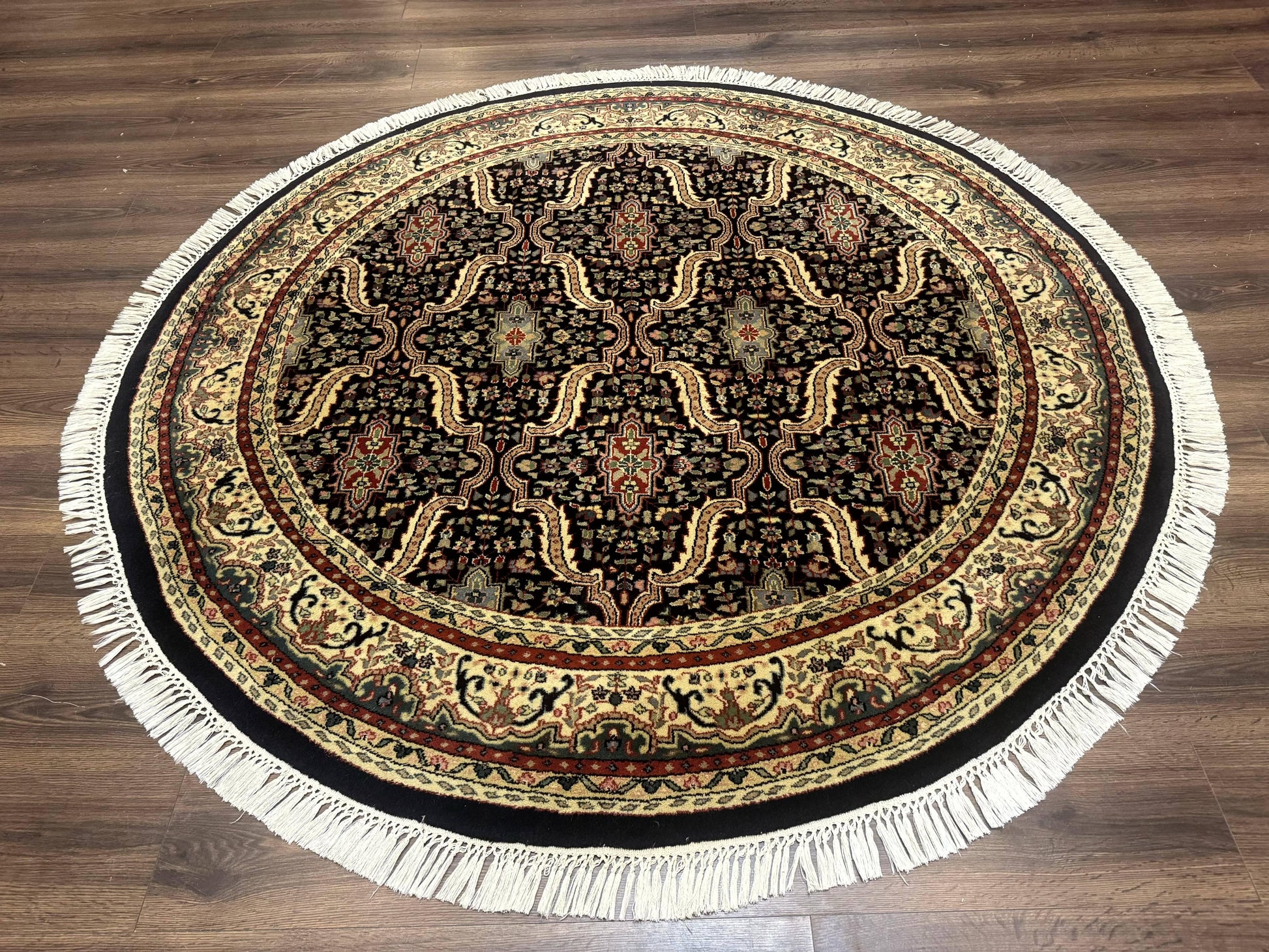 Round Indo Persian Rug 6x6, Indian Bidjar Rug, Navy Blue and Beige - Nuvé