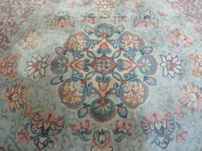 9' X 12' Vintage Handmade Chinese Carving Sculpture Wool Rug Flower Design Pink Carpet - Nuvé