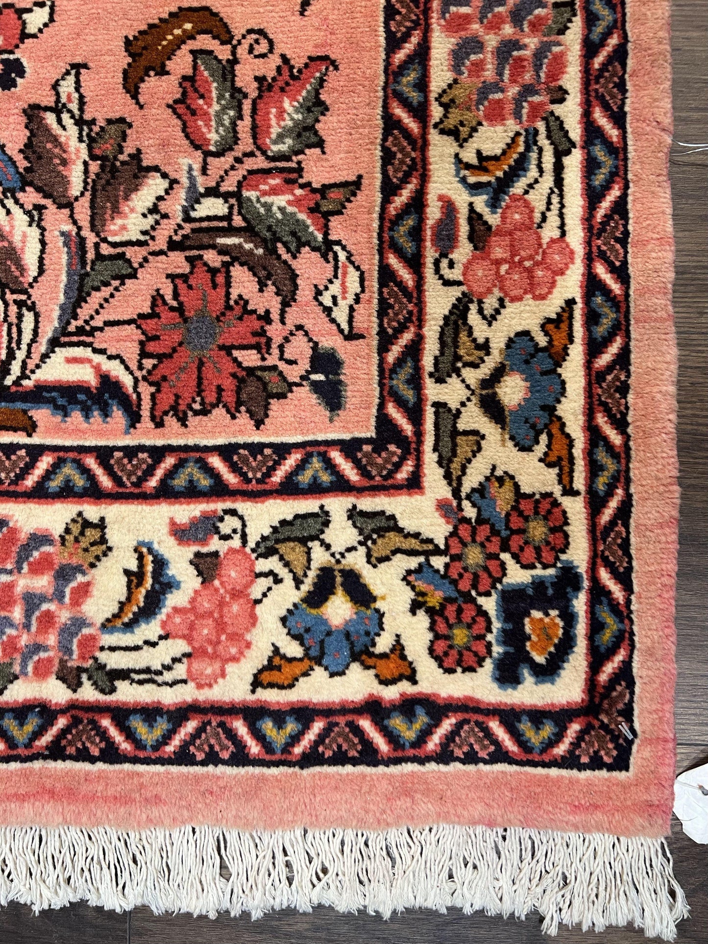 Persian Runner Rug 2.9 x 13.6, Semi Antique Vintage Persian Sarouk Hallway Rug, Wool Oriental Runner, Salmon and Cream, Floral Allover Hand Knotted - Nuvé