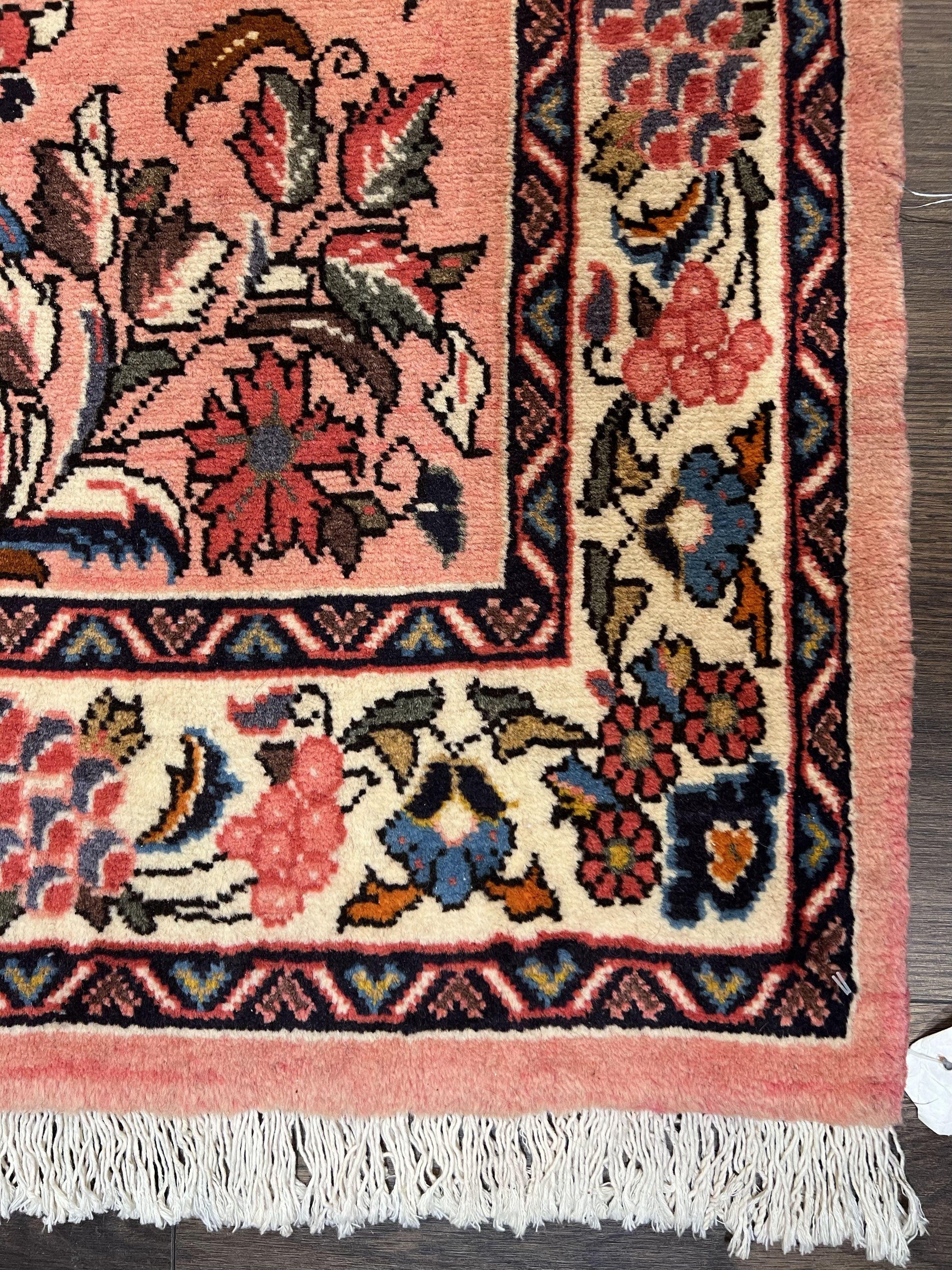 Persian Runner Rug 2.9 x 13.6, Semi Antique Vintage Persian Sarouk Hallway Rug, Wool Oriental Runner, Salmon and Cream, Floral Allover Hand Knotted - Nuvé