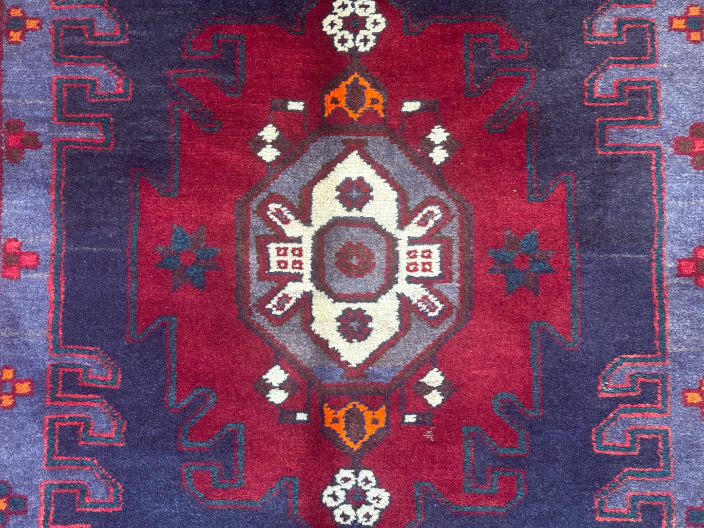 Persian Karajeh Runner Rug 3.6 x 9.5, Geometric Medallions, Tribal Village Rug, Navy Blue, Handmade - Nuvé