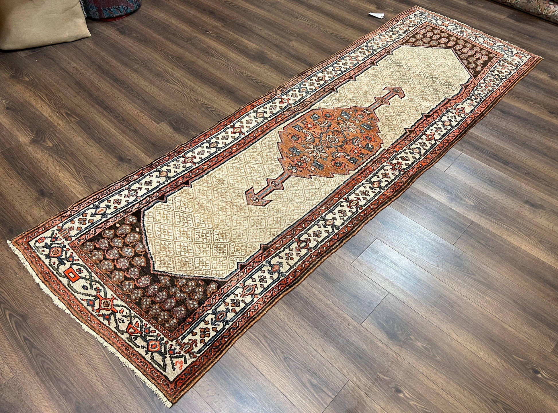 Rare Persian Tribal Runner Rug 3.5 x 10, Sarab Serab Kalegy Carpet, Antique 1920s Collectible Geometric Medallion Oriental Wool Runner, Hand Knotted, Camel Hair Color - Nuvé