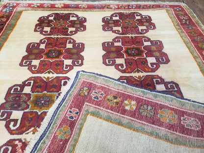 Vintage Persian Gabbeh Rug, Dark Red & Cream, Hand-Knotted, 5' x 6' 4" - Nuvé