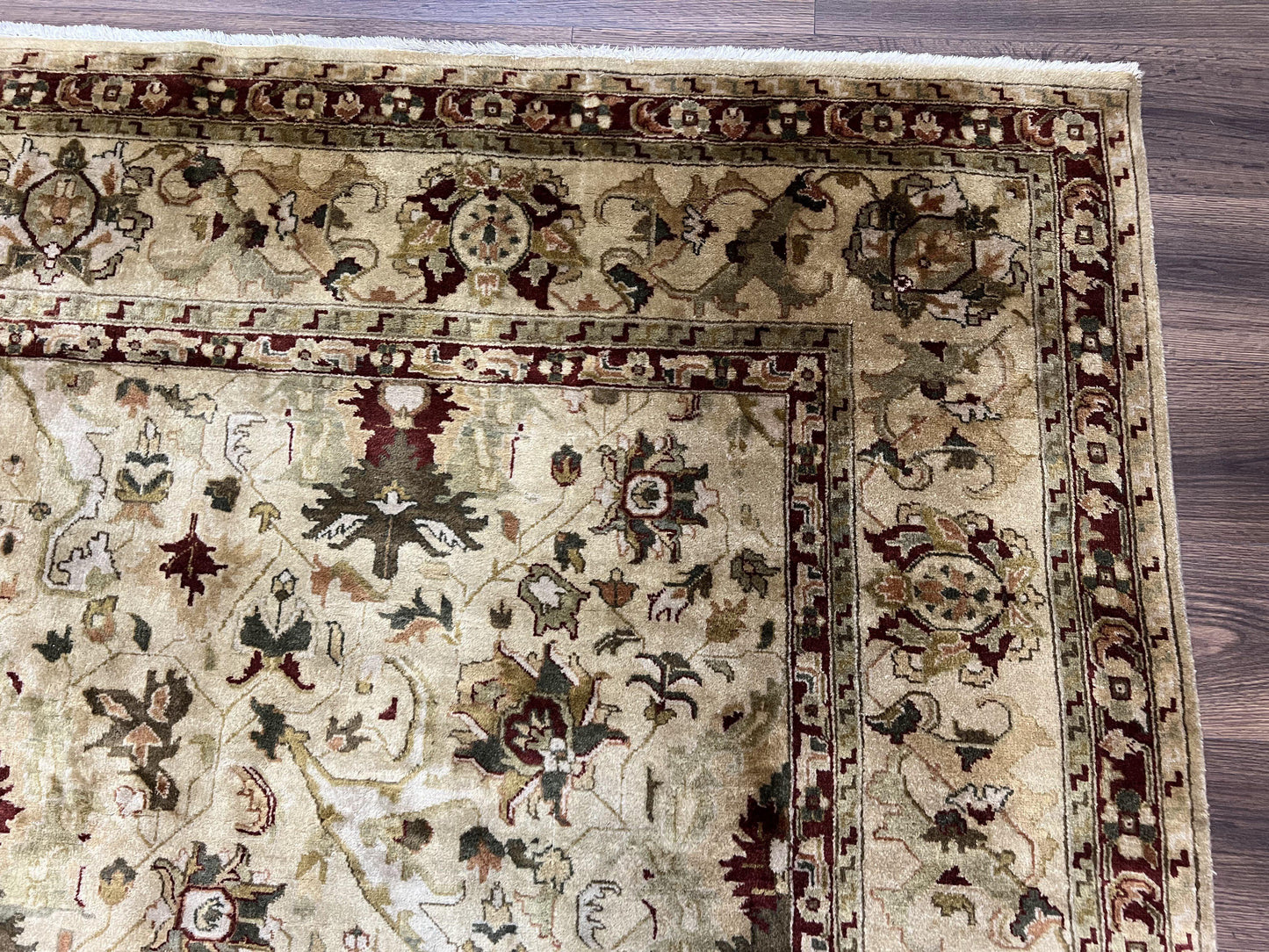 Indian Mahal Rug 8x10, Allover Floral Mahal Oriental Carpet 8 x 10, Handmade Hand Knotted Wool Rug, Indo Persian Area Rug, Tea-Washed Tan - Nuvé