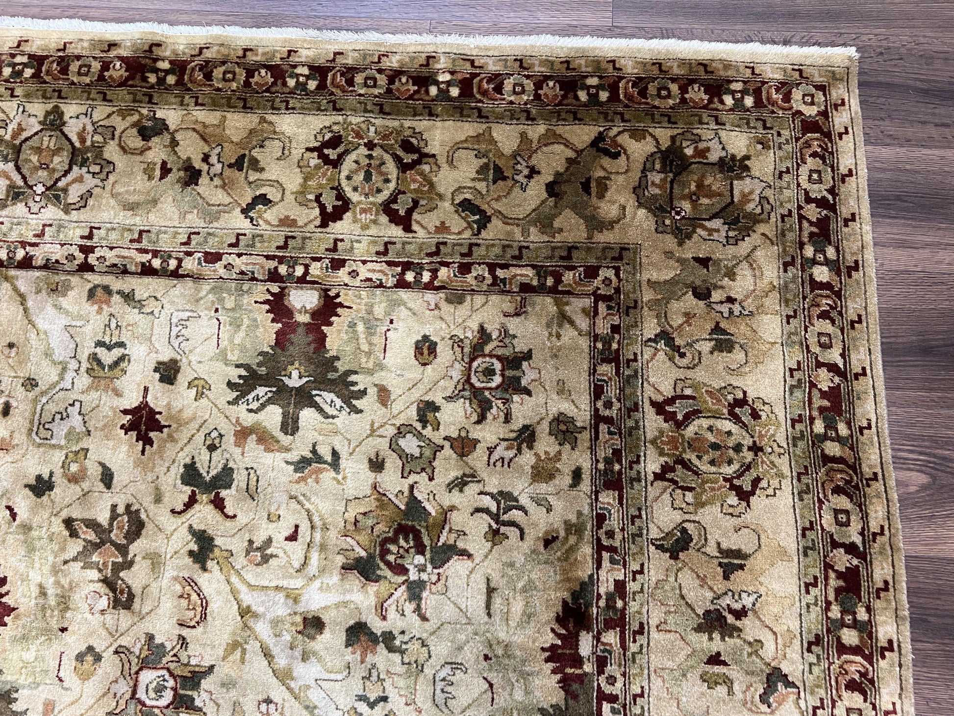 Indian Mahal Rug 8x10, Allover Floral Mahal Oriental Carpet 8 x 10, Handmade Hand Knotted Wool Rug, Indo Persian Area Rug, Tea-Washed Tan - Nuvé