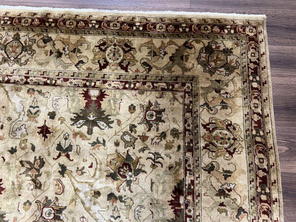 Indian Mahal Rug 8x10, Allover Floral Mahal Oriental Carpet 8 x 10, Handmade Hand Knotted Wool Rug, Indo Persian Area Rug, Tea-Washed Tan