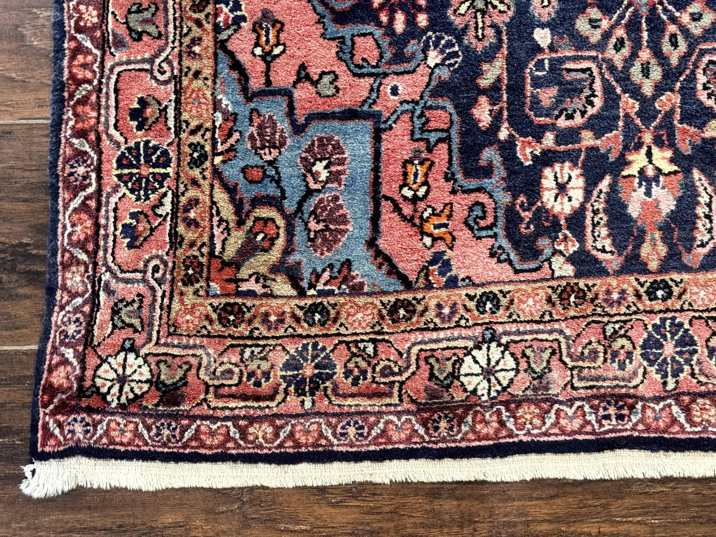 Persian Rug 3x5, Jozan Sarouk Rug, Navy Blue and Coral, Medallion Rug, Semi Antique - Nuvé