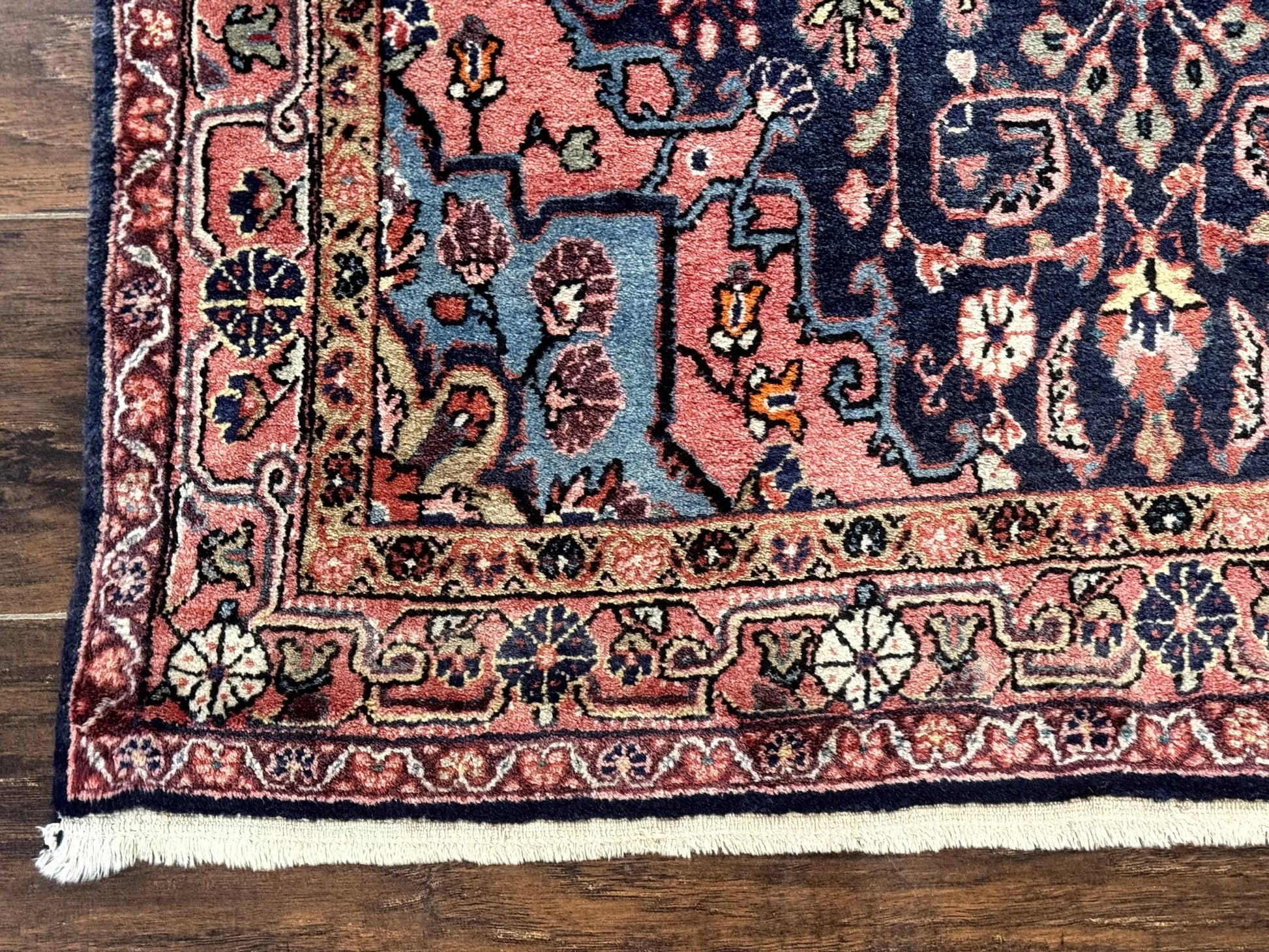 Persian Rug 3x5, Jozan Sarouk Rug, Navy Blue and Coral, Medallion Rug, Semi Antique - Nuvé