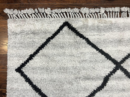 Modern Shag Rug 8x10, Gray and Black, Wool and Cotton, Lulu and Georgia, Handmade Indian Shag Rug - Nuvé