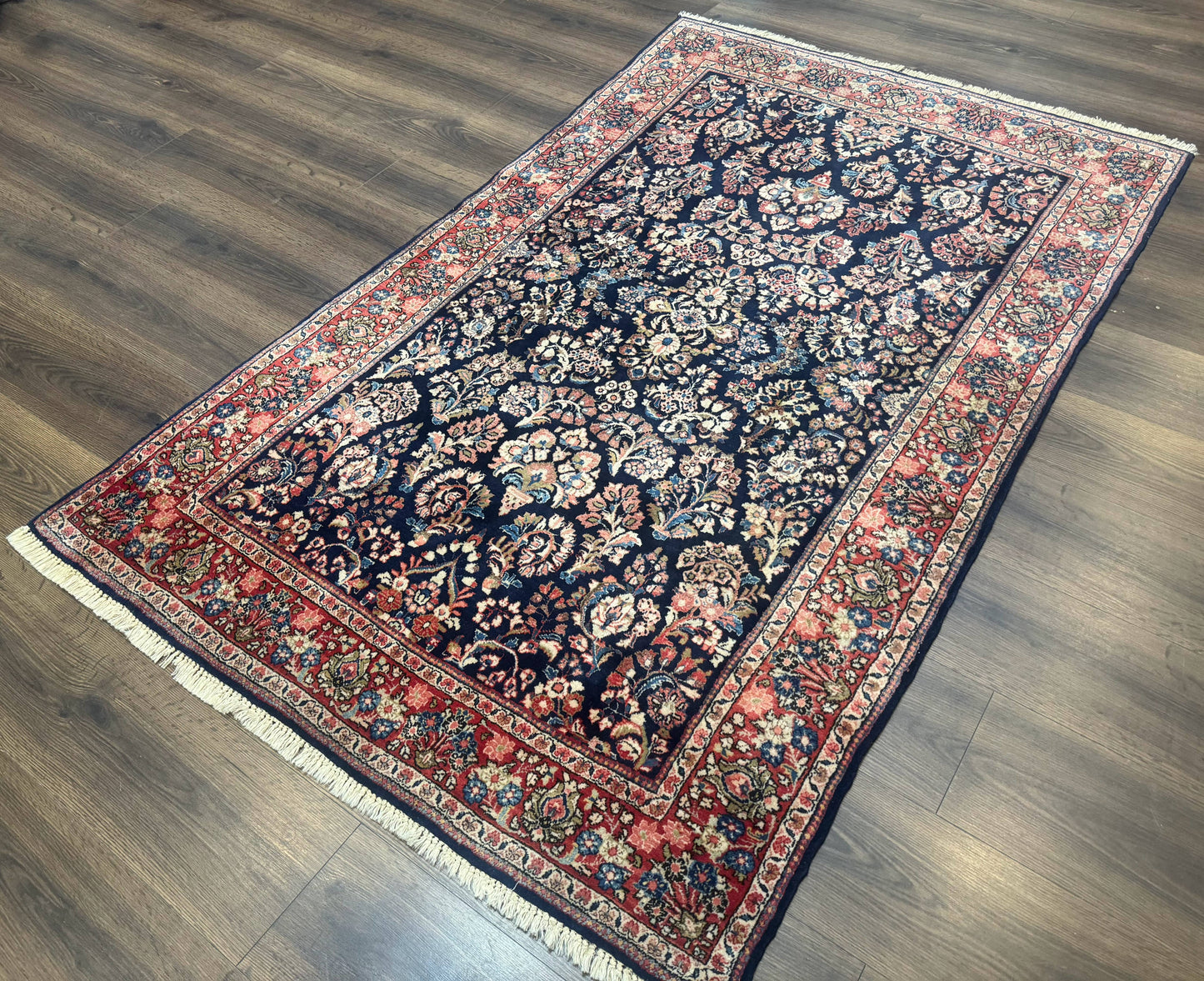Navy Blue Persian Rug 4x6, Sarouk Mohajeran Carpet, Antique Persian Rug, Floral - Nuvé