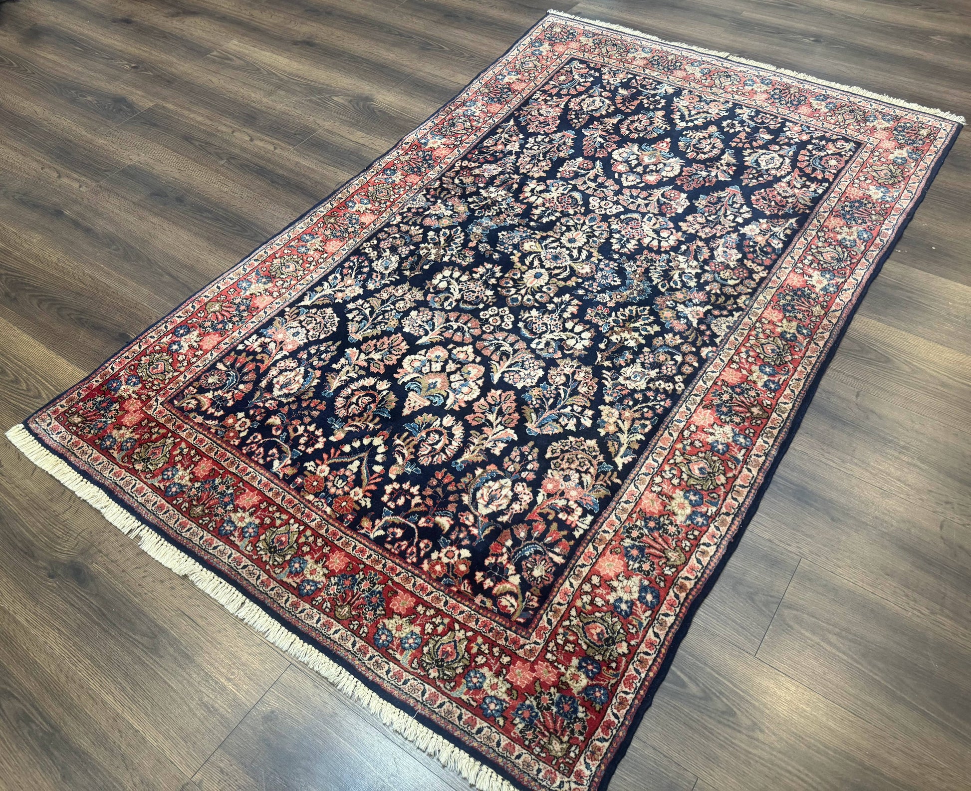 Navy Blue Persian Rug 4x6, Sarouk Mohajeran Carpet, Antique Persian Rug, Floral - Nuvé