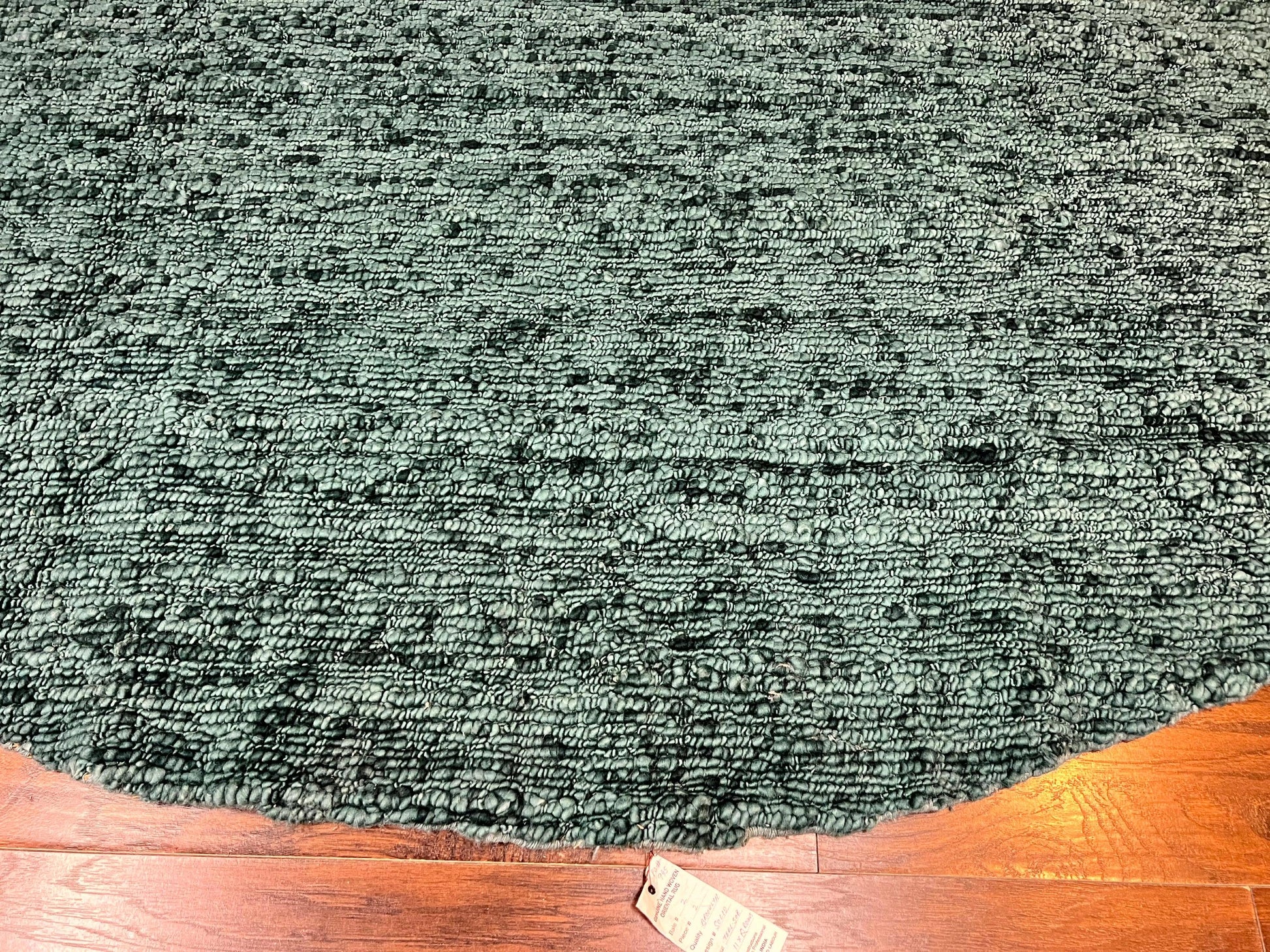 Large Round Indian Rug 11x11, Teal, Vintage Handmade Wool Carpet - Nuvé