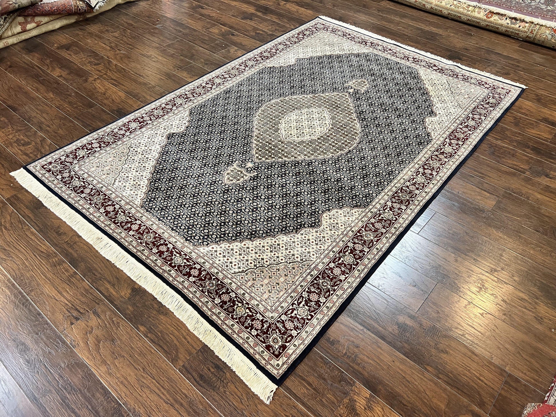 Sino Persian Rug 6x9, Herati Pattern, Vintage Handmade Hand Knotted Wool Oriental Carpet, Fine 6 x 9 Rug, Traditional Rug, Dark Blue Rug - Nuvé