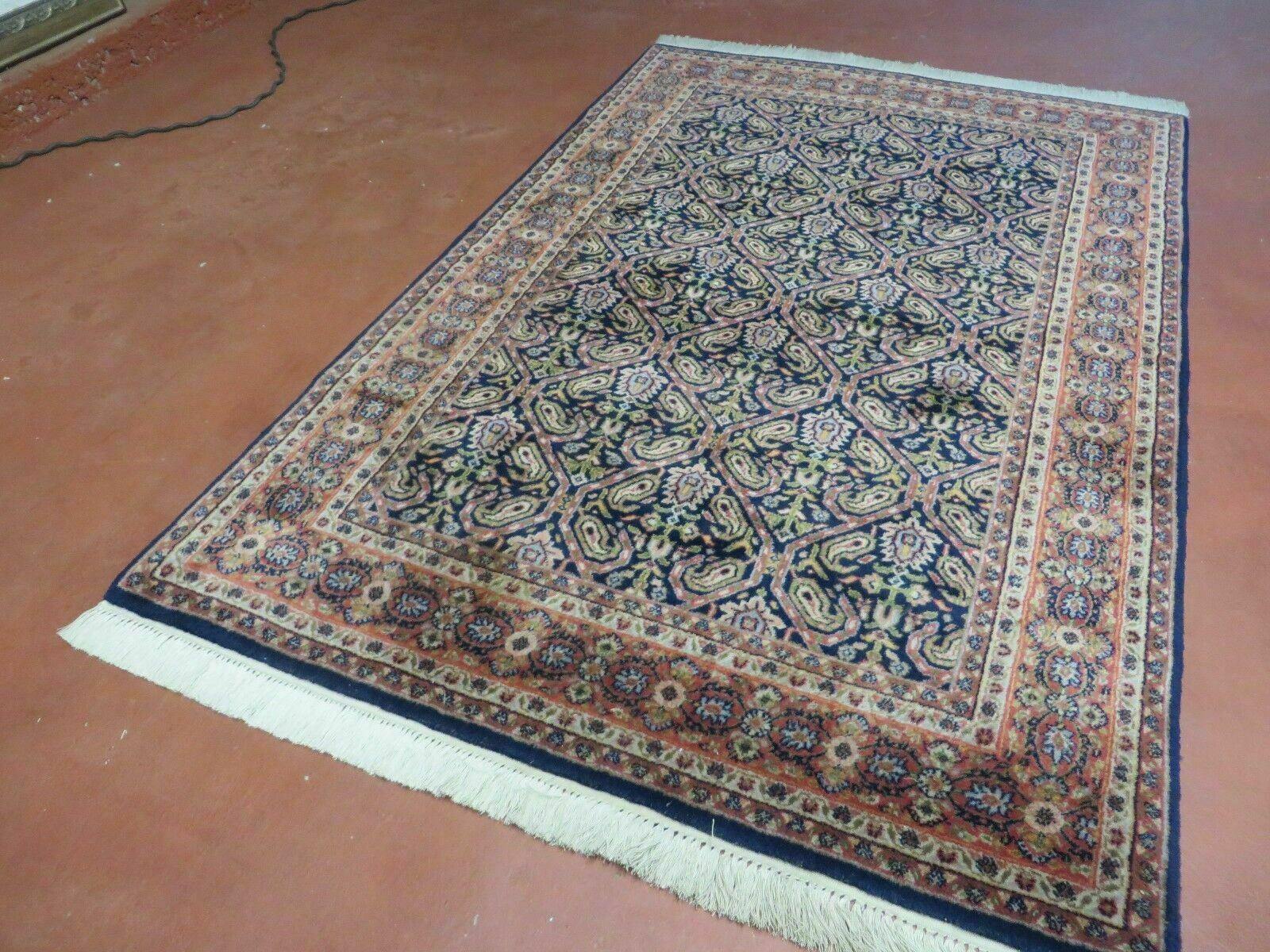 4' X 6' Vintage Fine Handmade India Floral Oriental Wool Rug Carpet Blue Red - Nuvé
