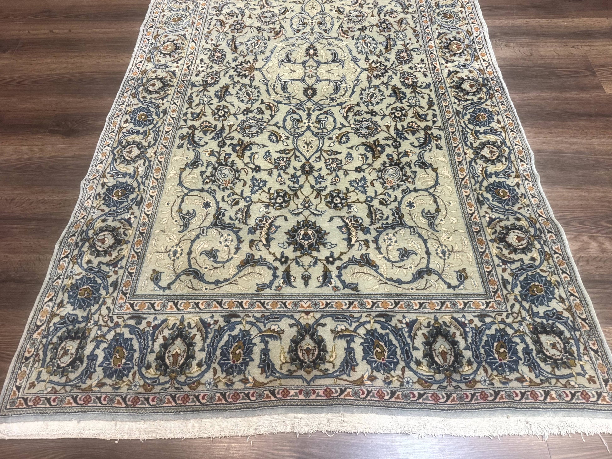 Persian Kashan Rug, Unique Colors, 225 KPSI, Light Green and Light Blue - Nuvé
