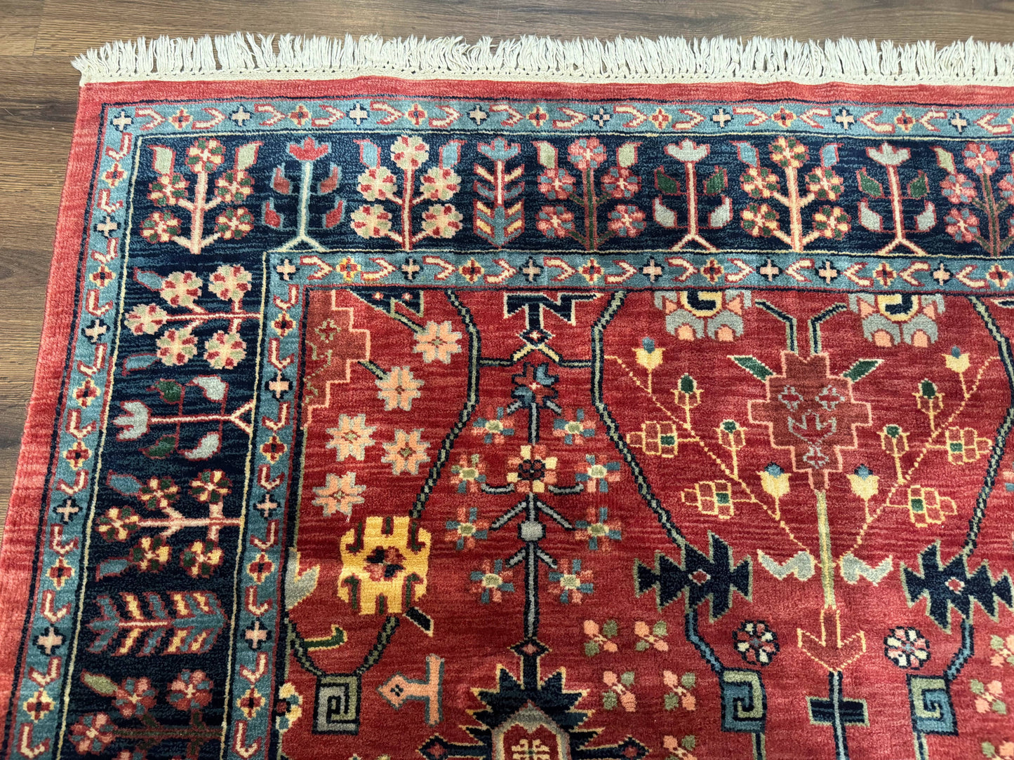 Indo Persian Heriz Serapi Rug 6x8, Rust Red and Navy Blue, Allover Pattern - Nuvé
