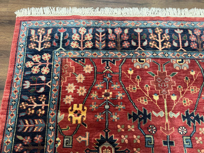 Indo Persian Heriz Serapi Rug 6x8, Rust Red and Navy Blue, Allover Pattern - Nuvé