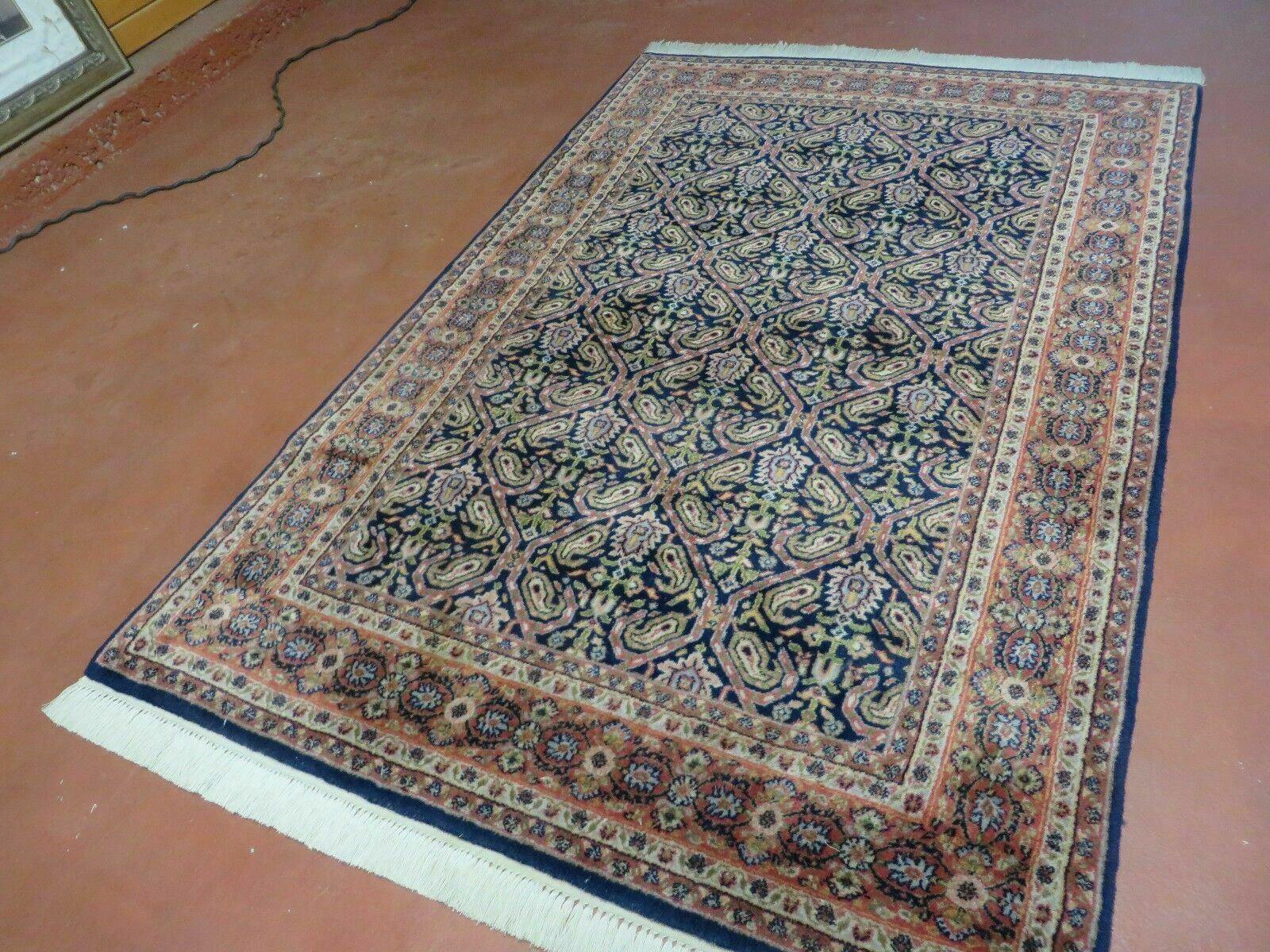 4' X 6' Vintage Fine Handmade India Floral Oriental Wool Rug Carpet Blue Red - Nuvé