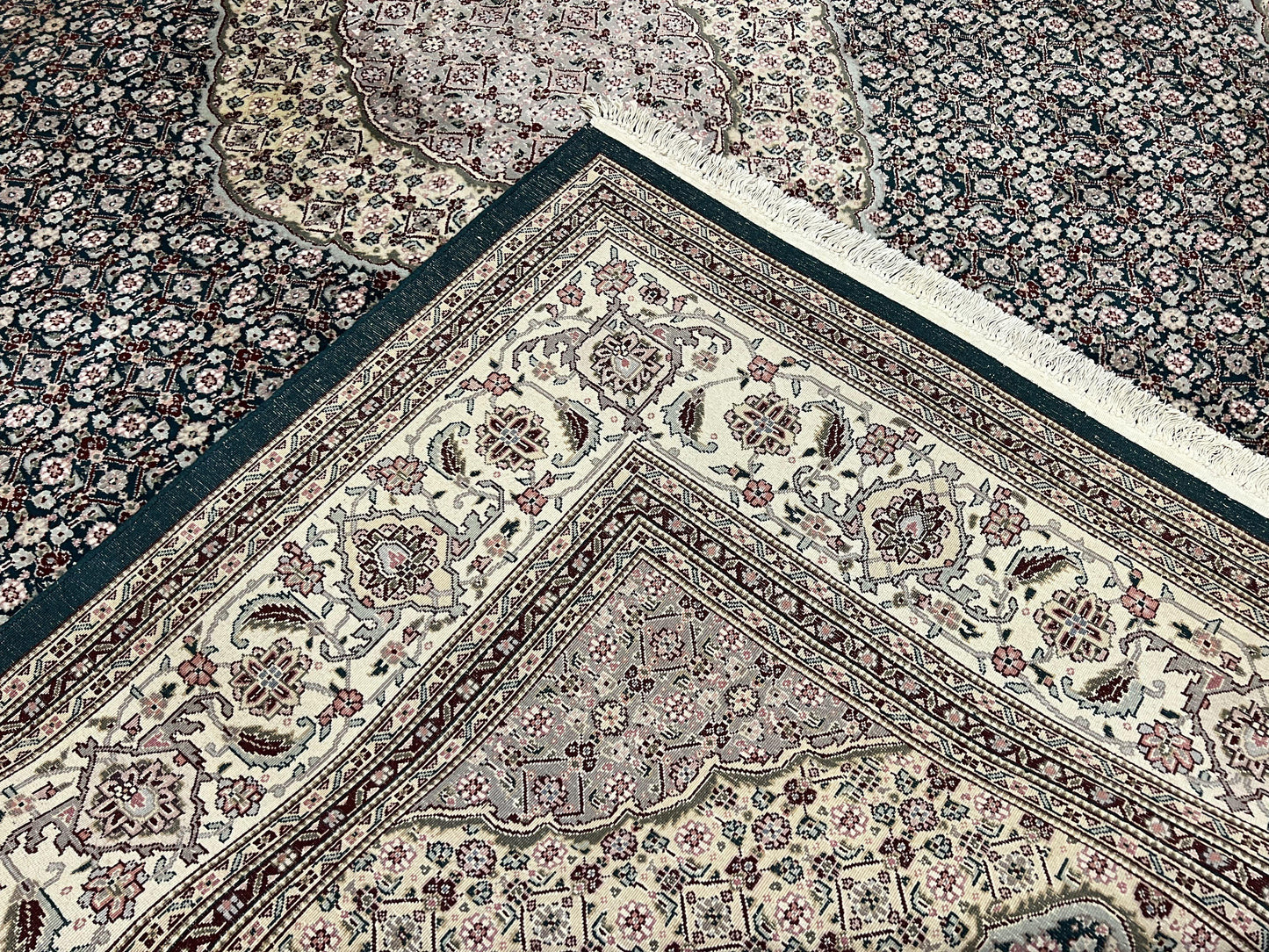 Sino Persian Rug 9x12, Dark Green and Ivory, Medallion, Mahi Herati, Elegant Oriental Carpet, Wool Hand Knotted Traditional Room Sized Rug - Nuvé