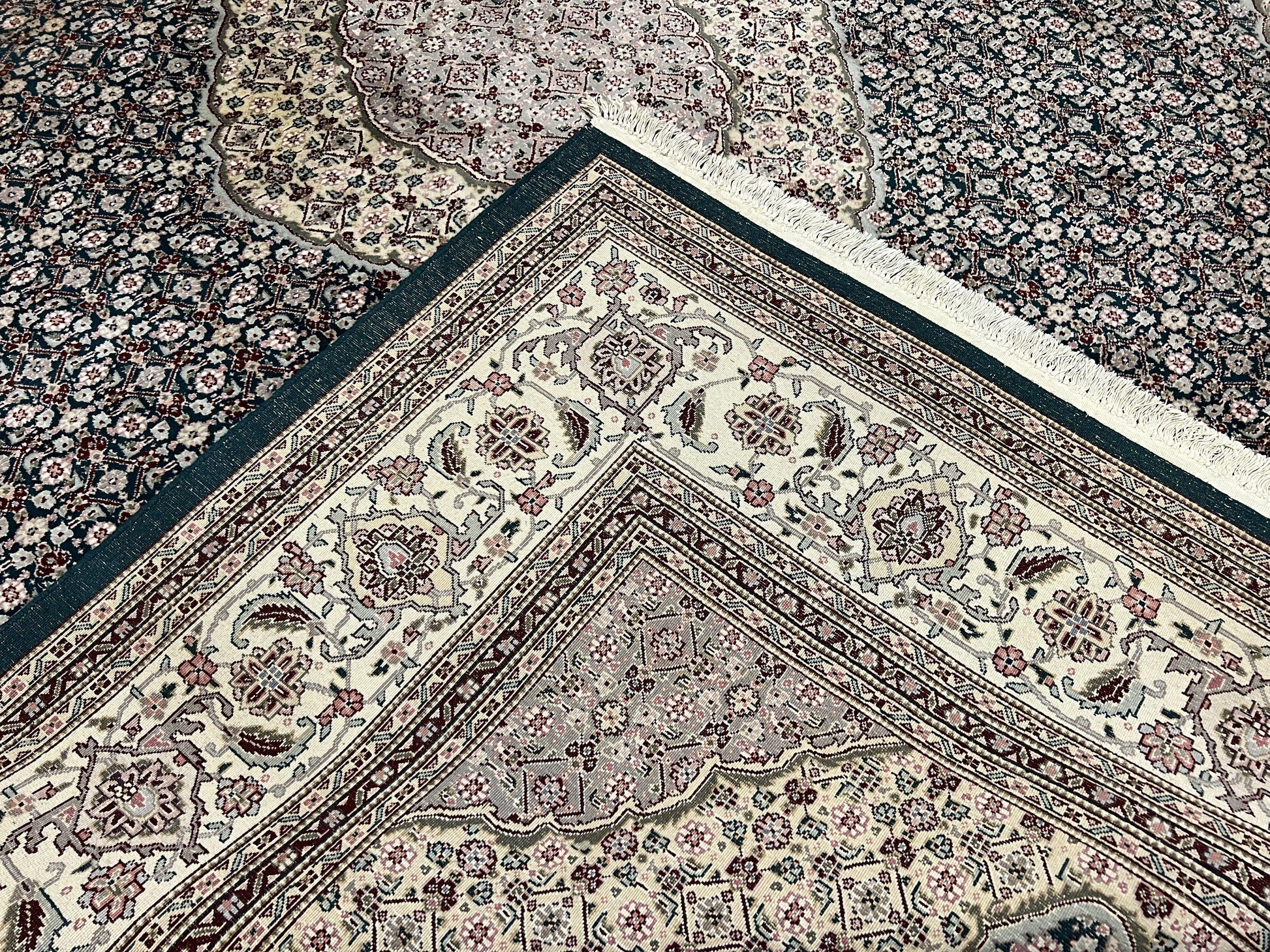Sino Persian Rug 9x12, Dark Green and Ivory, Medallion, Mahi Herati, Elegant Oriental Carpet, Wool Hand Knotted Traditional Room Sized Rug - Nuvé