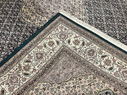 Sino Persian Rug 9x12, Dark Green and Ivory, Medallion, Mahi Herati, Elegant Oriental Carpet, Wool Hand Knotted Traditional Room Sized Rug - Nuvé