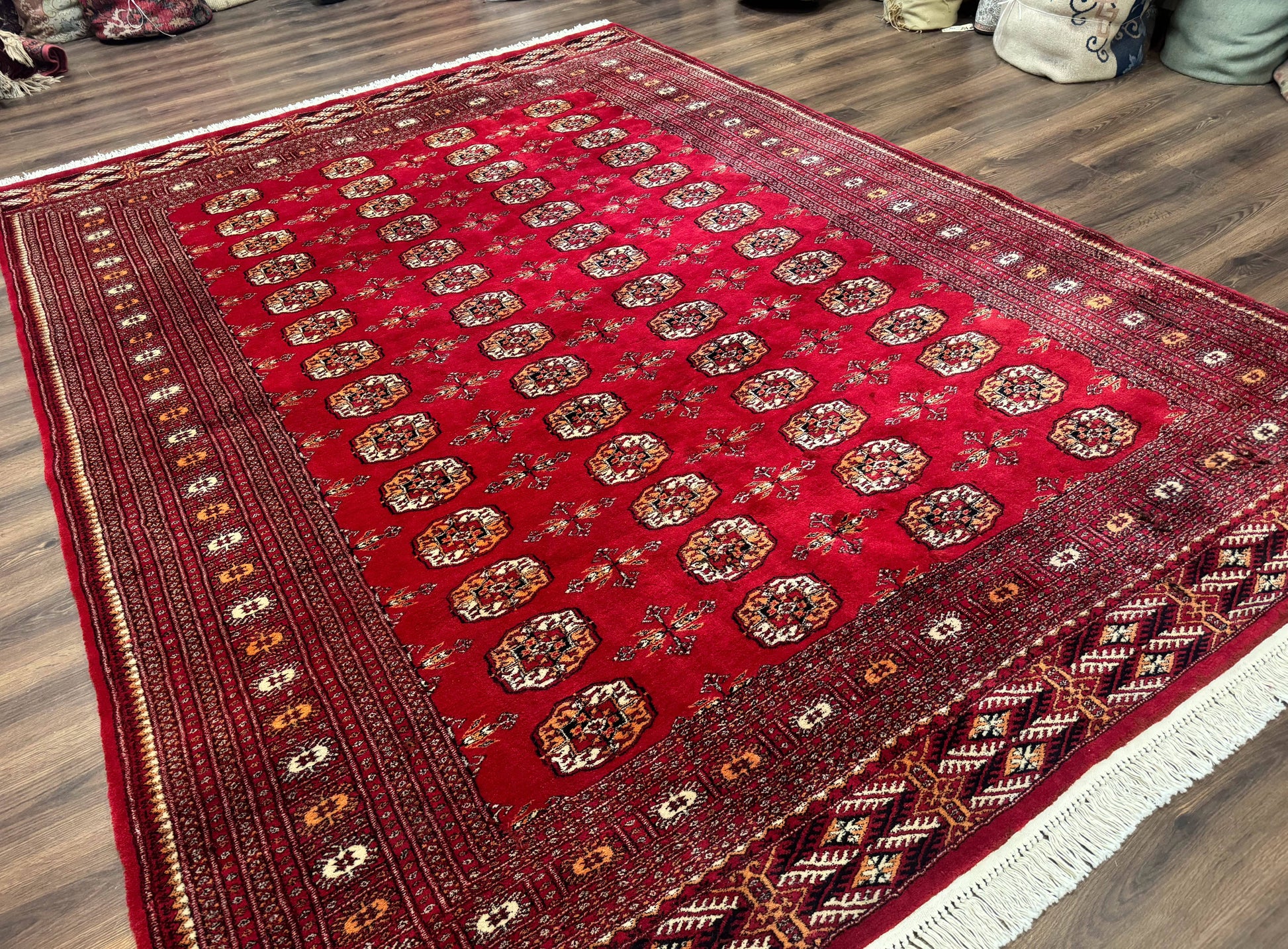 Red Turkoman Bokhara Rug 8x11, Pakistani Turkmen Carpet, Vintage Traditional Area Rug - Nuvé