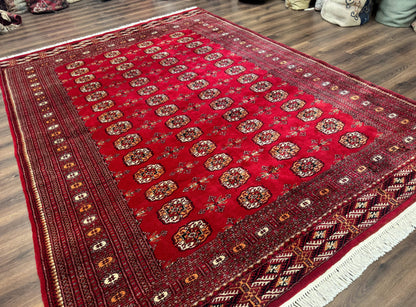 Red Turkoman Bokhara Rug 8x11, Pakistani Turkmen Carpet, Vintage Traditional Area Rug - Nuvé