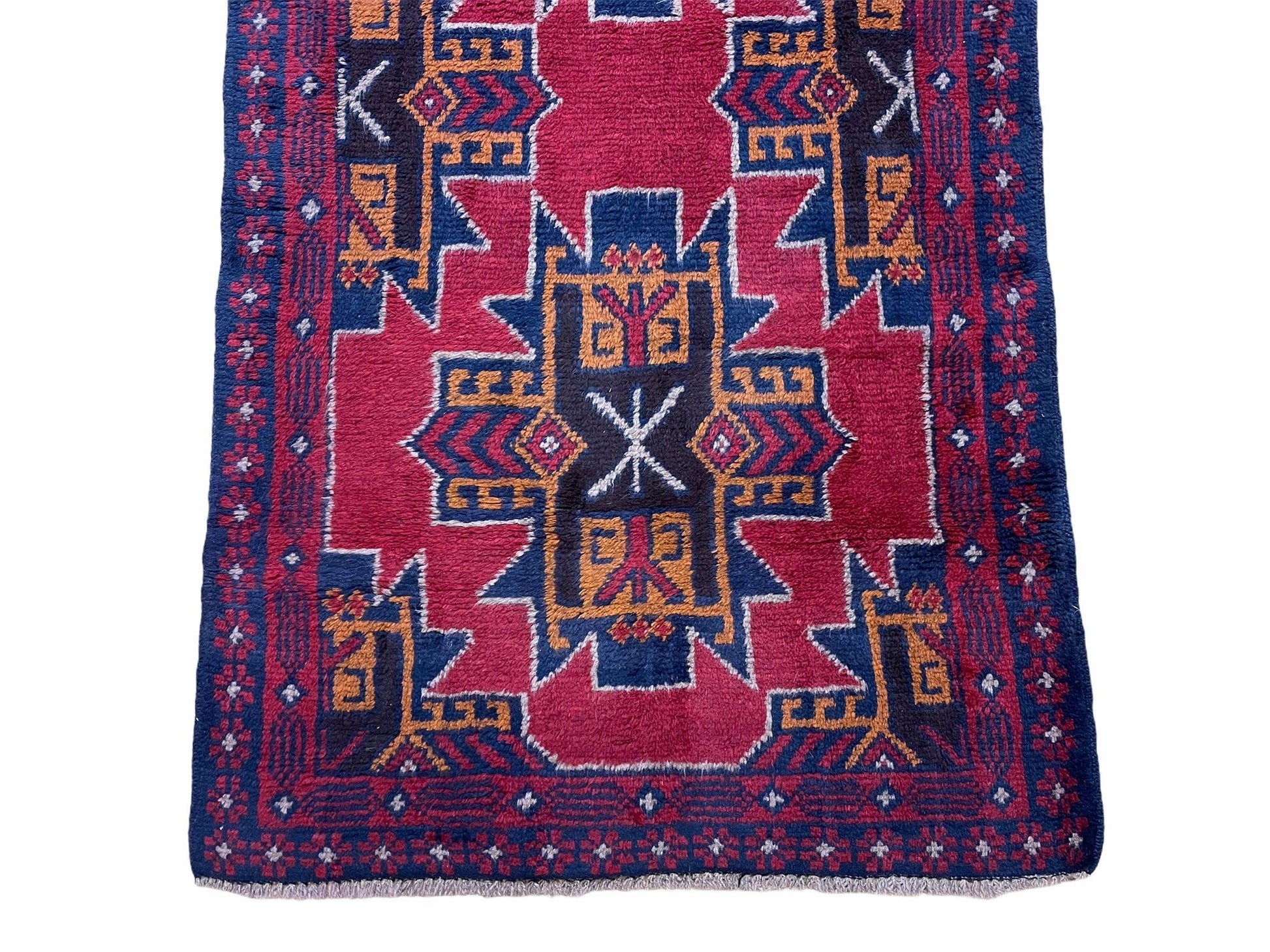 2' 8" X 4' 6" Vintage Handmade Tribal Wool Rug Balouchi Rug Afghan Rug Red Blue - Nuvé