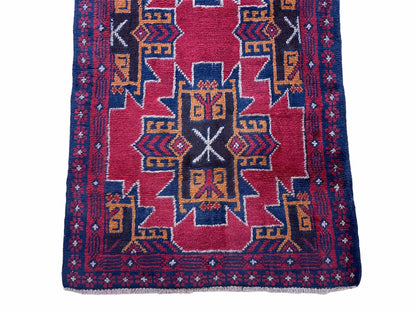 2' 8" X 4' 6" Vintage Handmade Tribal Wool Rug Balouchi Rug Afghan Rug Red Blue - Nuvé
