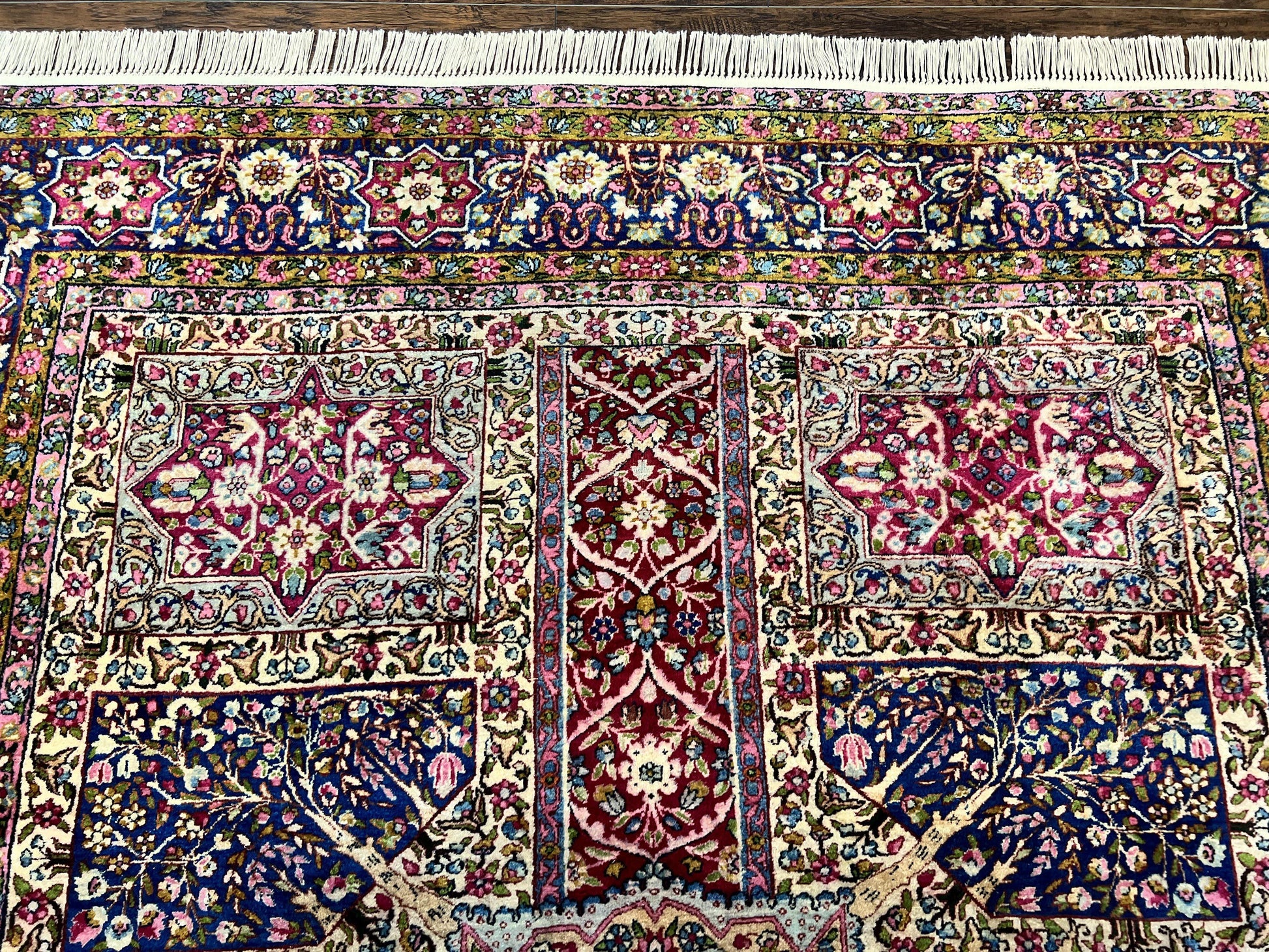 Persian Kirman Lavar Rug 8x9, Antique Persian Carpet, Colorful Multicolor 1920s Handmade Wool Rug, Garden Panel Design, Fine 200 KPSI - Nuvé