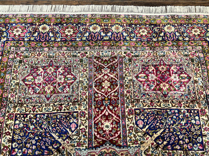 Persian Kirman Lavar Rug 8x9, Antique Persian Carpet, Colorful Multicolor 1920s Handmade Wool Rug, Garden Panel Design, Fine 200 KPSI - Nuvé