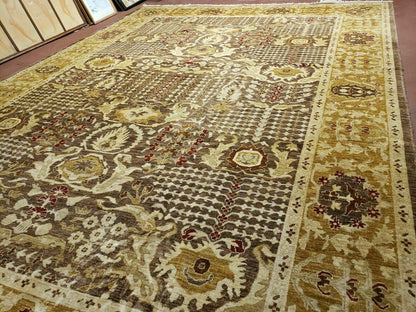 10' X 14' Handmade Pak Peshavar Chobi Agra Wool Carpet Coffee Brown Gold - Nuvé