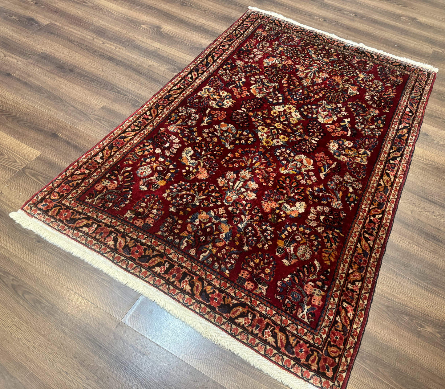 Antique Persian Sarouk Rug 4x6, Floral, Red, Wool Hand Knotted Fine 225 KPSI - Nuvé