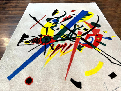 Danish Rya Shag Rug 6x9, EGE Axminster Carpet, Ivory, Modern Abstract Rug, Signed by Designer - Nuvé