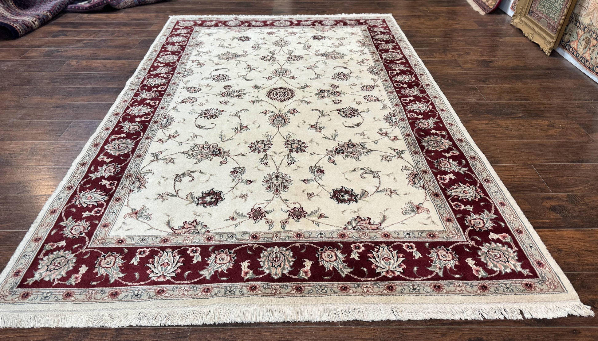 Ivory and Burgundy Pak Persian Rug 6x9 - Nuvé