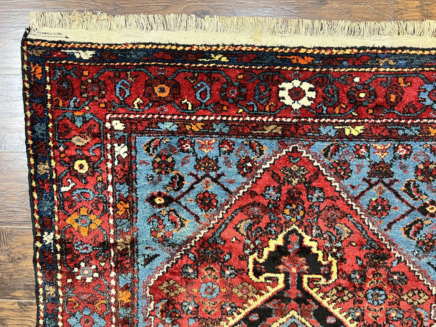 Antique Persian Tribal Rug 4x7, Wool Handmade 1920s Carpet, Red Blue, Persian Hamadan Rug - Nuvé