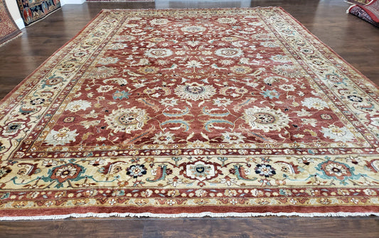 Safavieh Room Sized Rug 10x14, Wool Hand-Knotted Auburn Red & Light Gold Egyptian Mahal Oriental Carpet, 10 x 14 Large Living Room Rug - Nuvé