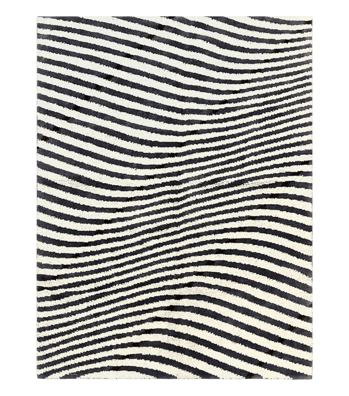 Vintage Zebra Stripes Shag Rug 5.7 x 7.4, Black and White, Retro, Wool