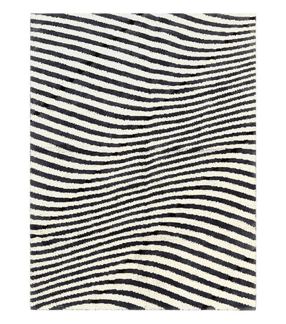 Vintage Zebra Stripes Shag Rug 5.7 x 7.4, Black and White, Retro, Wool