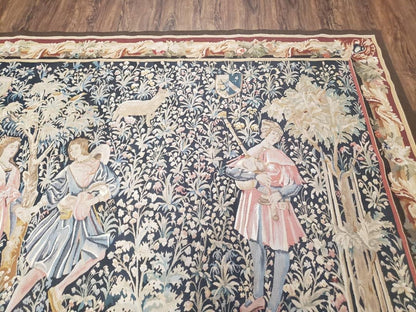Vintage European Tapestry 5.4 x 7.11, Antique Style European Wall Hanging, Aubusson Weave Handmade Tapestry, Courtship Dating Scene, Animals - Nuvé