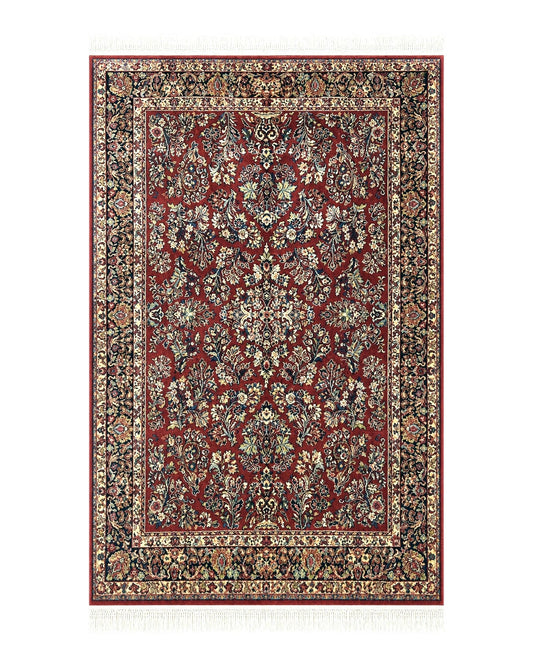 Karastan Rug 5.9 x 9 Red Sarouk #785, Wool Original 700 Series, Vintage