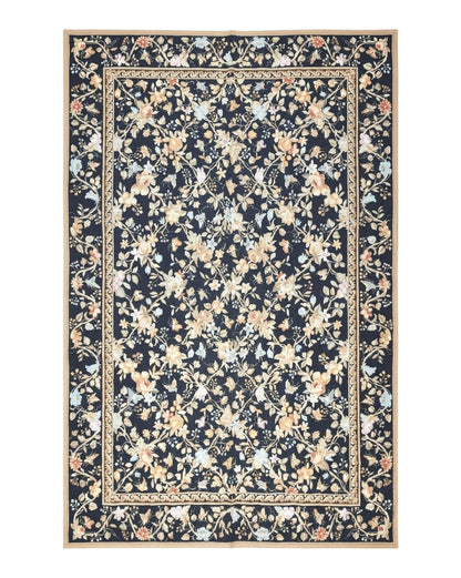 6x9 Vintage Needlepoint Rug, Petitepoint Carpet, Butterflies Floral Design