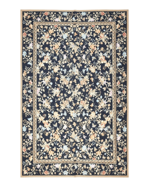 6x9 Vintage Needlepoint Rug, Petitepoint Carpet, Butterflies Floral Design