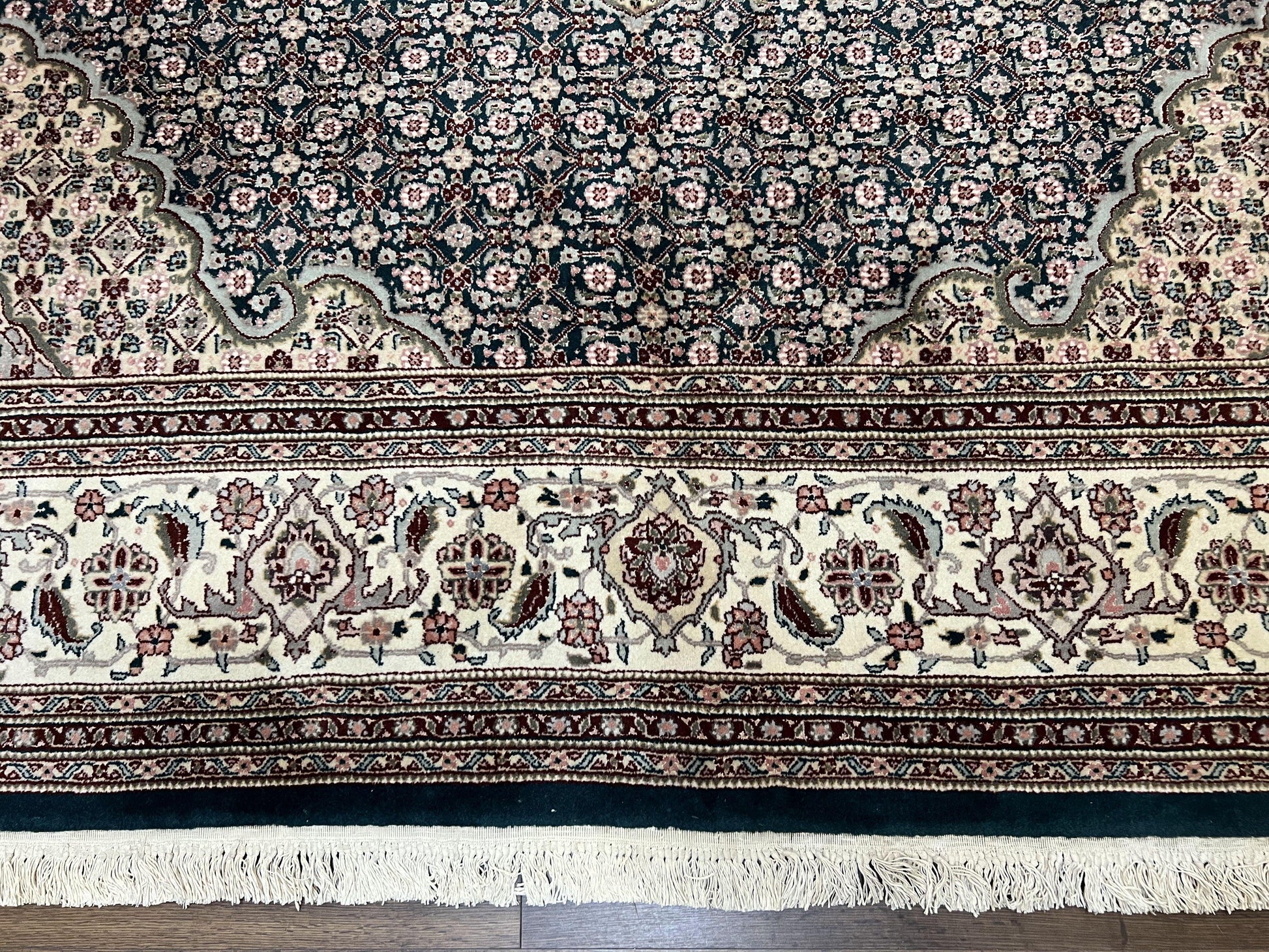 Sino Persian Rug 9x12, Dark Green and Ivory, Medallion, Mahi Herati, Elegant Oriental Carpet, Wool Hand Knotted Traditional Room Sized Rug - Nuvé