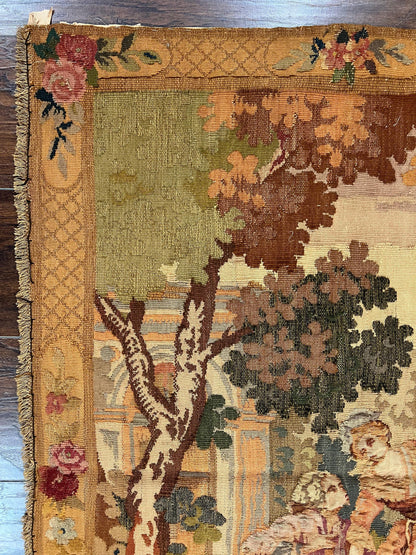Antique Tapestry 3x4, European French Tapestry, Hand Loomed Victorian Tapestry, Vintage Wool Tapestry 3 x 4 ft - Nuvé