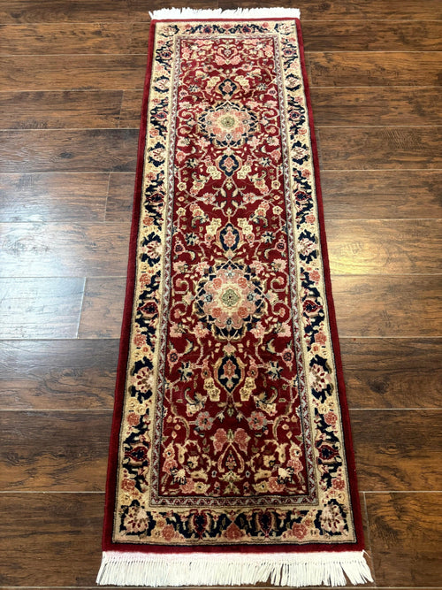 Short Runner Rug 2x6, Fine 200 KPSI, Red Floral Medallion, Wool and Silk Highlights, Persian Runner Rug, Traditional, Sino Persian - Nuvé