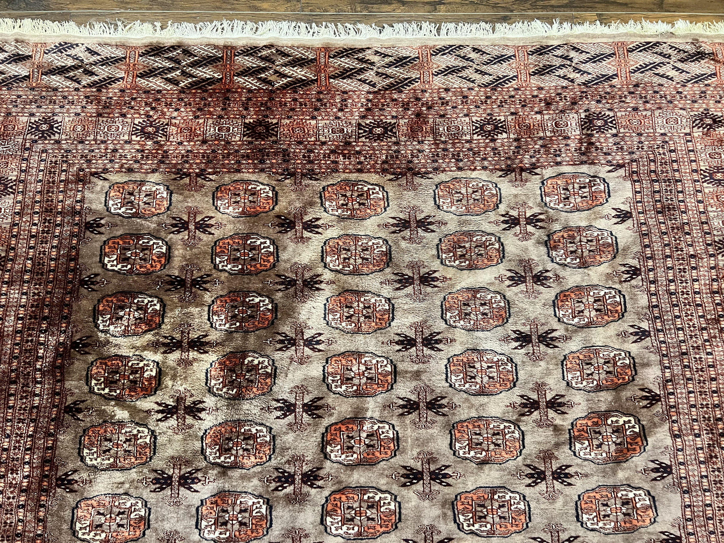 Pakistani Bokhara Turkoman Rug 7x10, Handmade Vintage Wool Carpet, Brown-Red - Nuvé